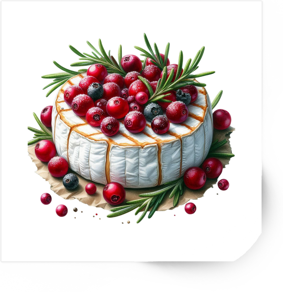 Cranberry Rosemary Brie Sticker | Watercolor Holiday Cheese Vinyl Decal | Foodie Gourmet Gift