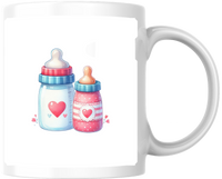 Thumbnail for Baby Bottles Heart Mug | Cute Pink & Blue Baby Shower Coffee Mug | New Parent Gift