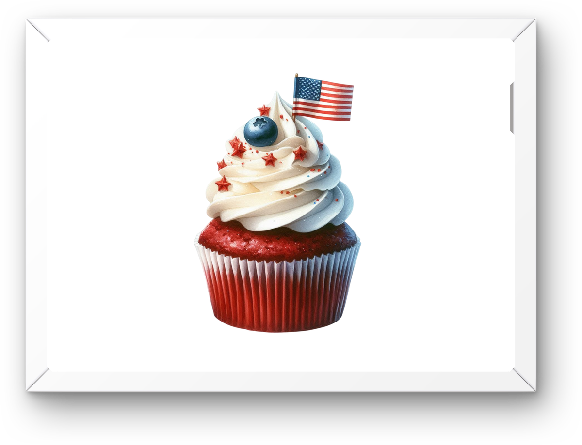 Patriotic Red Velvet Cupcake Wall Art | American Flag Dessert Print | 4th Of July Kitchen Gift