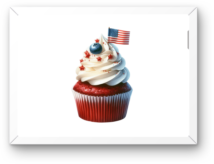 Patriotic Red Velvet Cupcake Wall Art | American Flag Dessert Print | 4th Of July Kitchen Gift