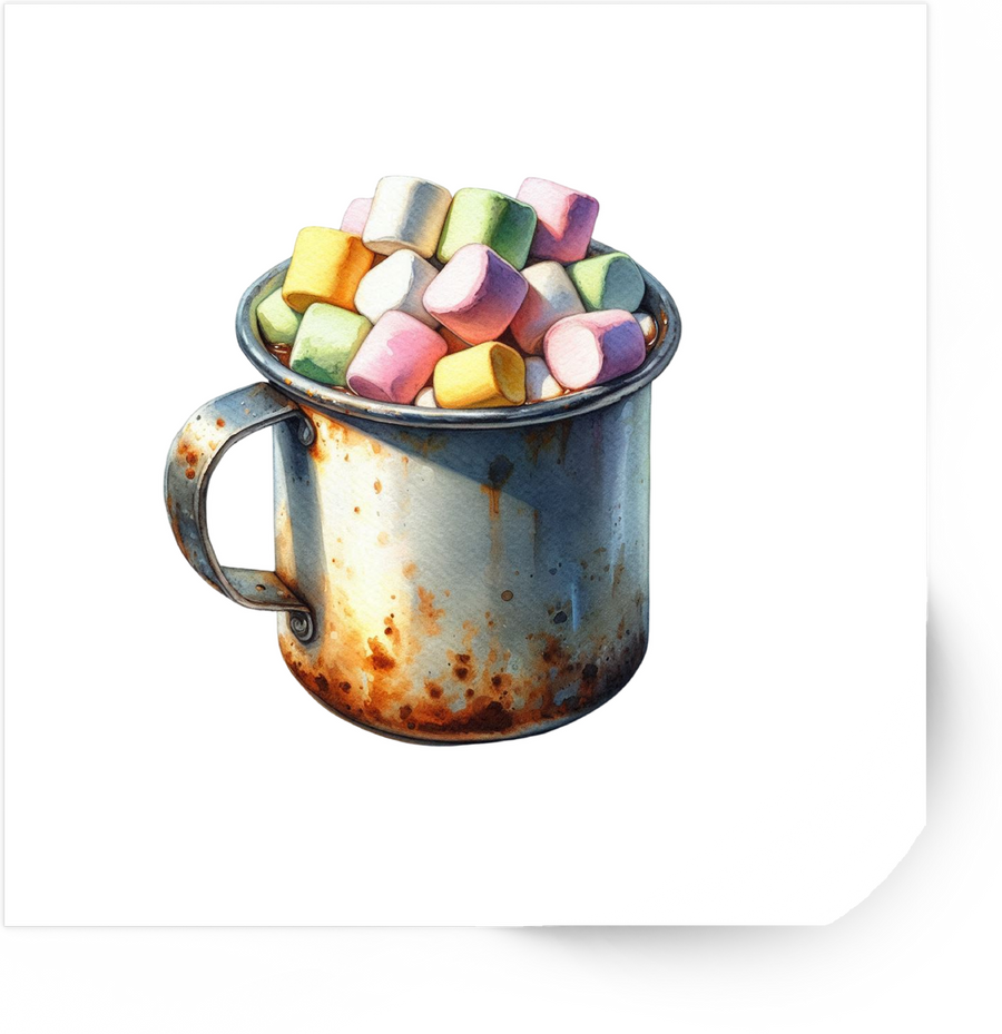 Marshmallow Camp Mug Sticker | Watercolor Rustic Enamel Cup Vinyl Decal | Camping Foodie Gift