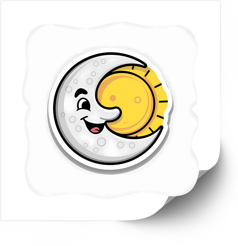 Smiling Moon & Sun Sticker | Cute Cartoon Day Night Vinyl Decal | Kids Whimsical Gift