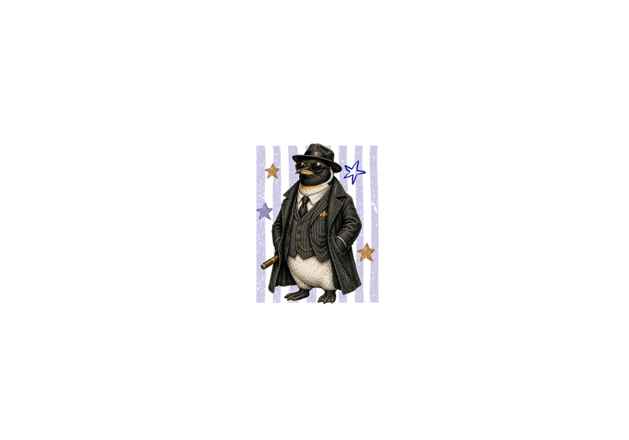 Gangster Penguin Throw Pillow | Cool Suited Mobster Decorative Pillow | Funny Quirky Gift