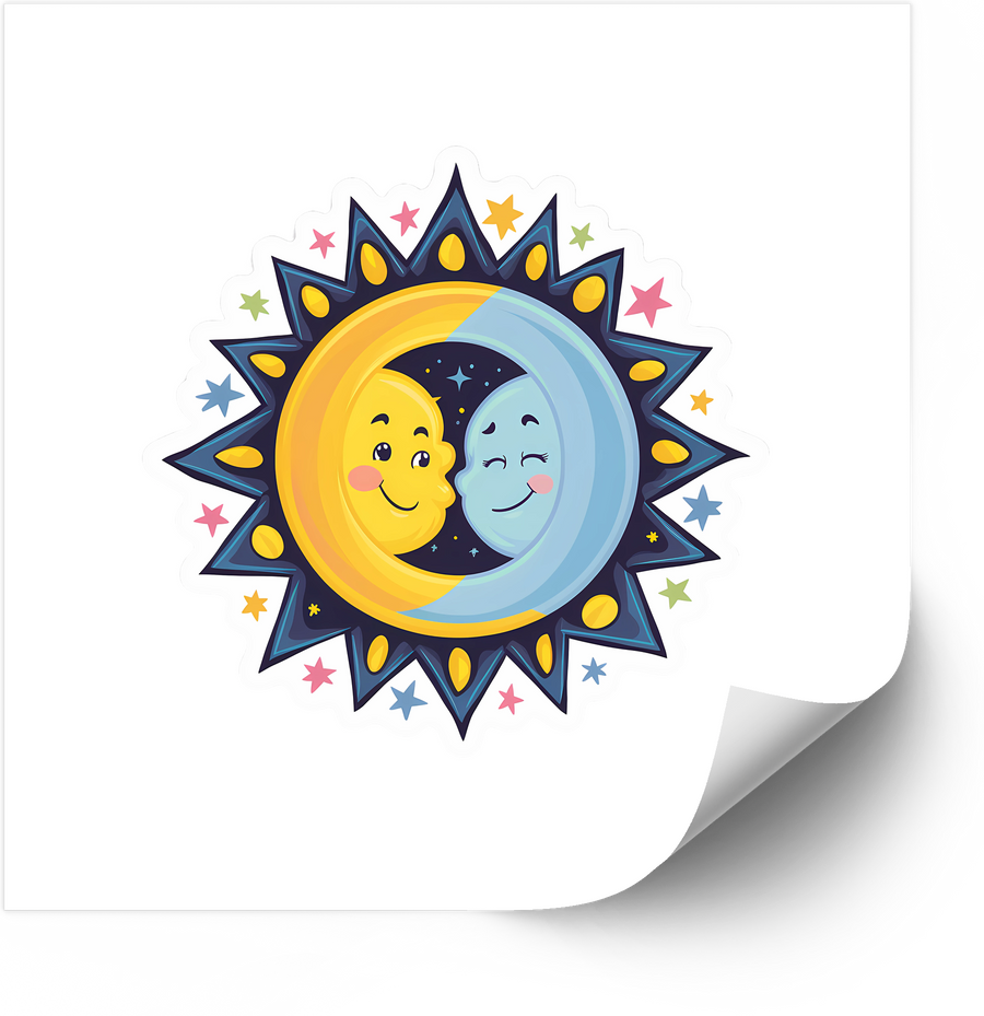 Sun And Moon Celestial Sticker | Cute Kawaii Day Night Vinyl Decal