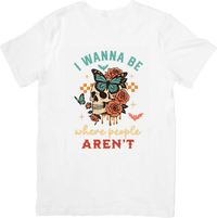 Thumbnail for I Wanna Be Where People Aren't T-Shirt | Boho Skull Butterfly Graphic Tee | Introvert Gift