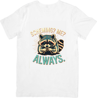 Thumbnail for Scheming Raccoon Always T-Shirt | Funny Retro Mischievous Animal Graphic Tee