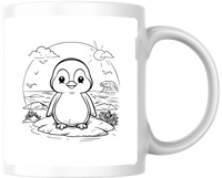 Thumbnail for Cute Penguin Beach Mug | Line Art Coloring Coffee Mug | Kids Animal Gift