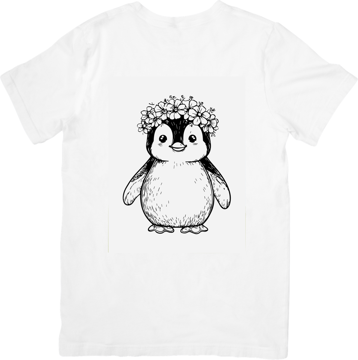 Penguin with Flower Crown T-Shirt | Cute Sketch Animal Graphic Tee | Kids Nature Gift