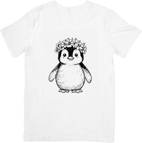 Thumbnail for Penguin with Flower Crown T-Shirt | Cute Sketch Animal Graphic Tee | Kids Nature Gift