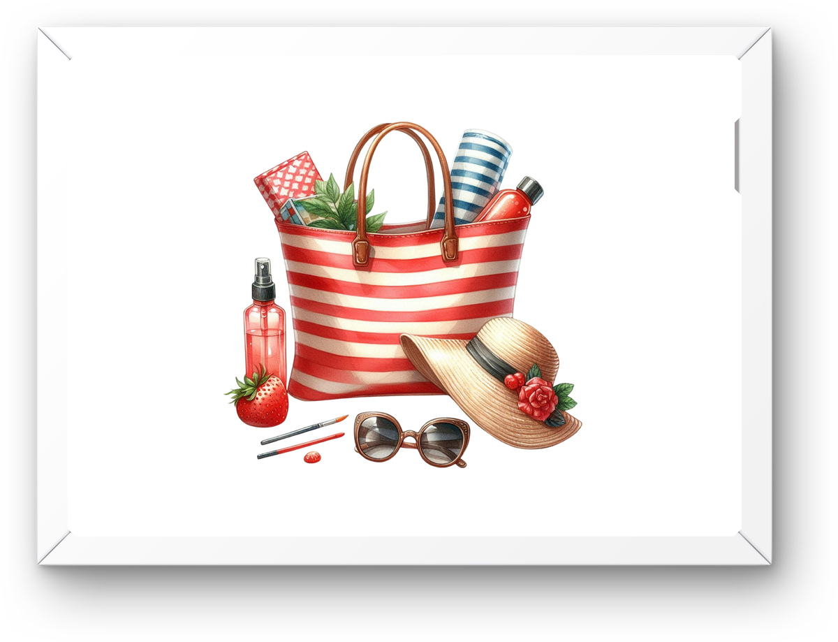 Patriotic Beach Tote Wall Art | Summer Vacation Essentials Print | Coastal Decor Gift