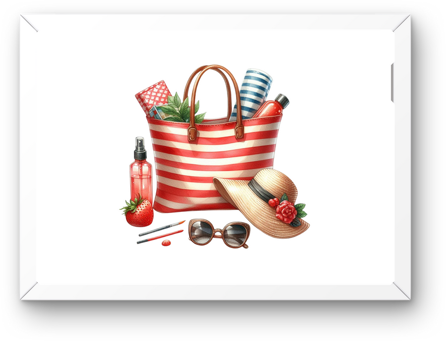 Patriotic Beach Tote Wall Art | Summer Vacation Essentials Print | Coastal Decor Gift