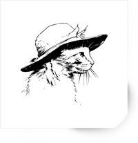 Thumbnail for Cat In A Hat Sketch Sticker | Black & White Line Art Vinyl Decal | Cat Lover Gift