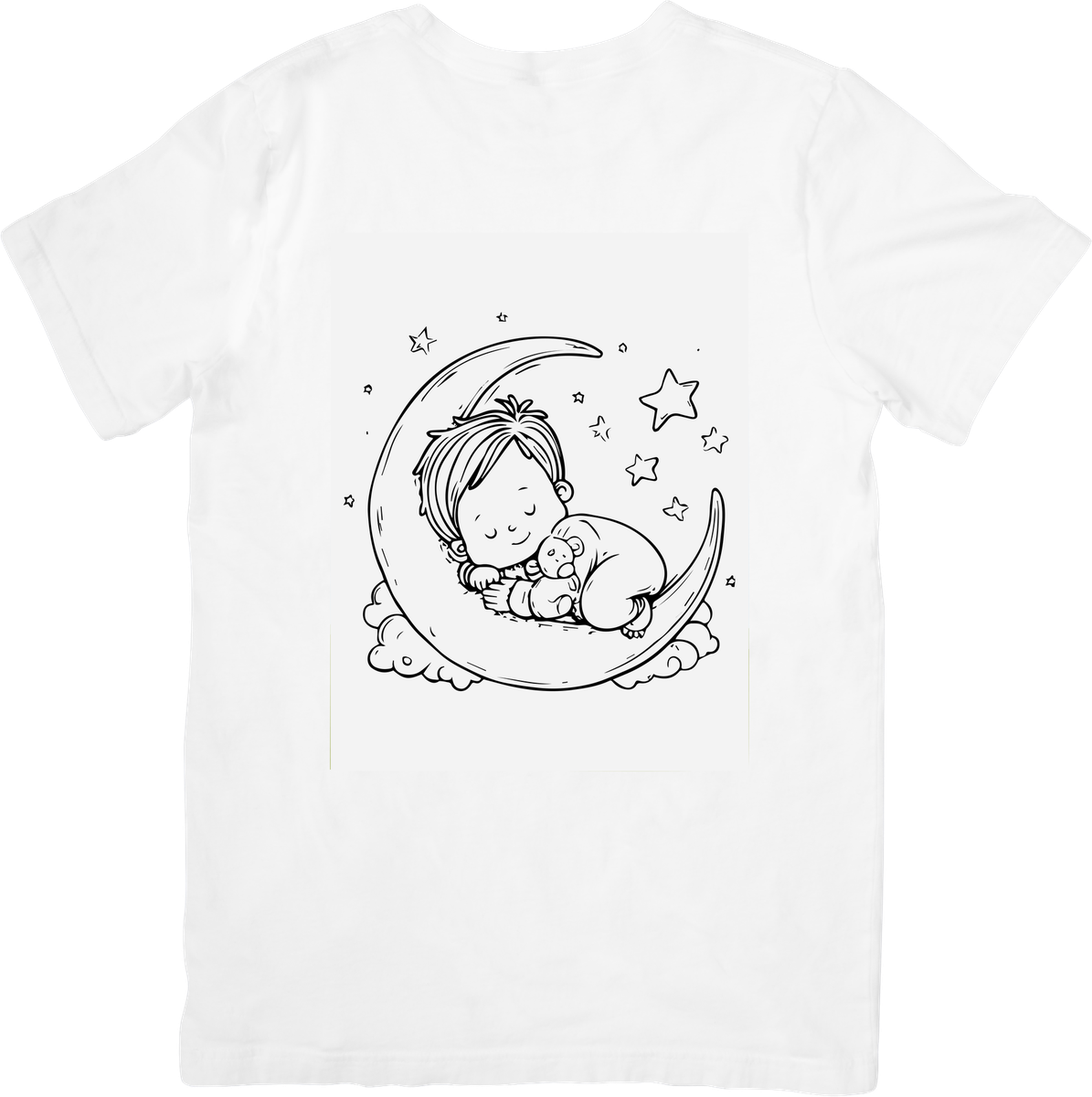 Baby Sleeping on Moon T-Shirt | Cute Line Art Crescent Graphic Tee | Nursery Baby Gift