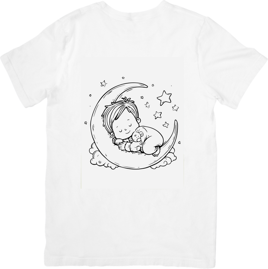 Baby Sleeping on Moon T-Shirt | Cute Line Art Crescent Graphic Tee | Nursery Baby Gift