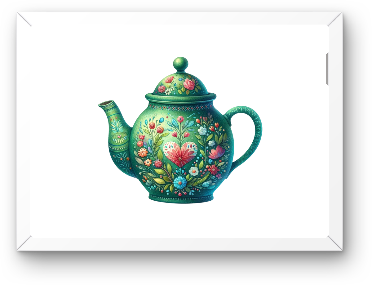 Folk Art Teapot Wall Art | Colorful Floral Painted Teapot Print | Kitchen Tea Lover Gift