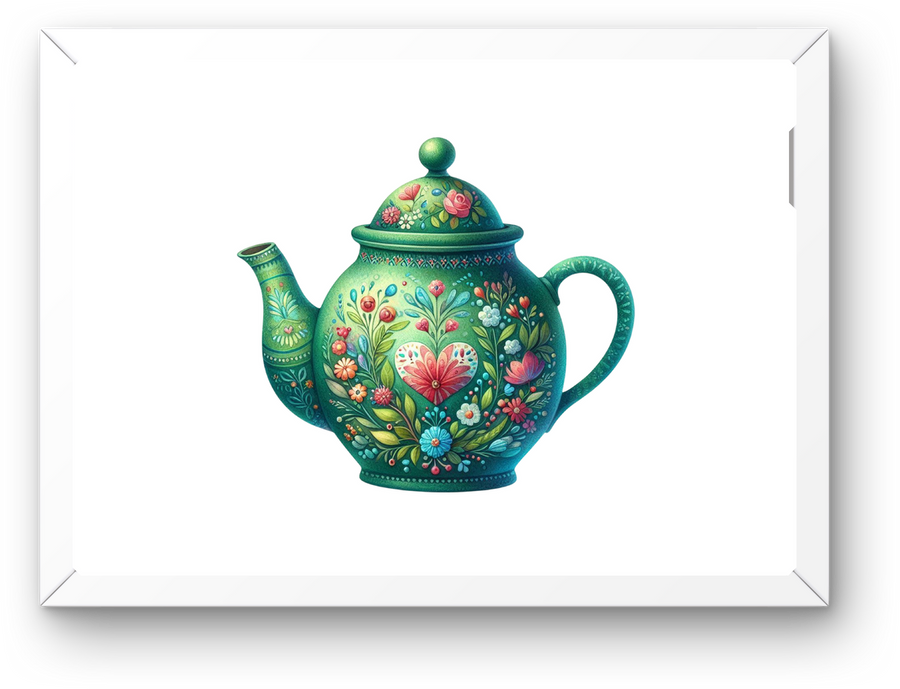 Folk Art Teapot Wall Art | Colorful Floral Painted Teapot Print | Kitchen Tea Lover Gift