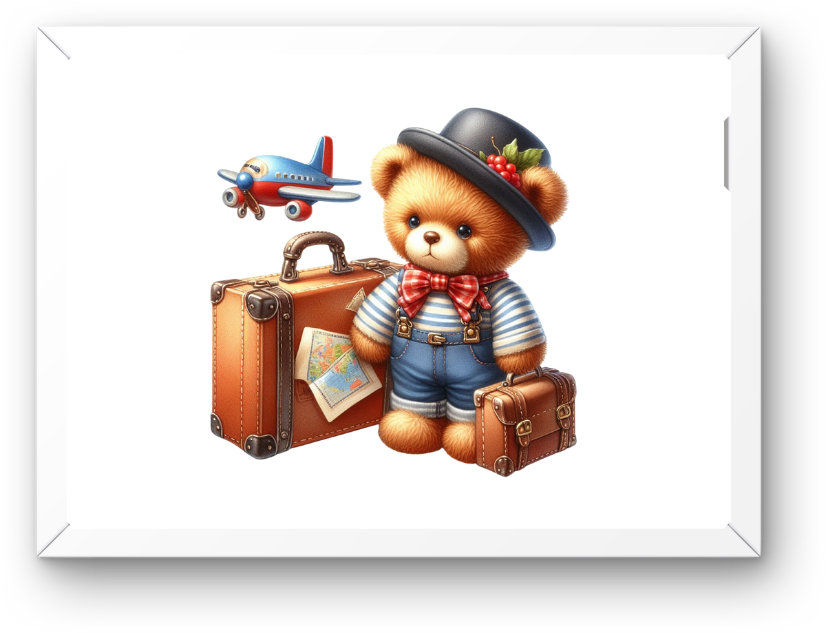 Travel Teddy Bear Wall Art | Cute Vintage Suitcase Print | Kids Nursery Adventure Gift