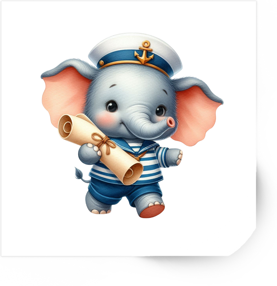 Sailor Elephant Sticker | Cute Nautical Baby Animal Vinyl Decal | Kids Nursery Gift