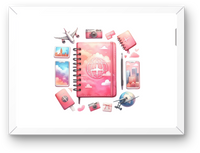 Thumbnail for Pink Travel Journal Flat Lay Wall Art | Watercolor Wanderlust Print | Traveler Adventure Gift
