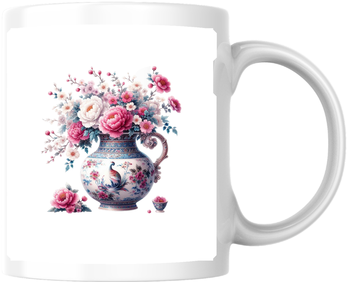 Floral Rose Vase Mug | Pink Roses Bouquet Coffee Mug | Floral Lover Gift