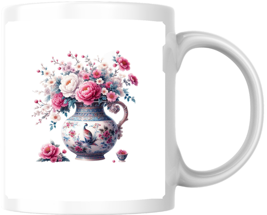 Floral Rose Vase Mug | Pink Roses Bouquet Coffee Mug | Floral Lover Gift