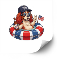 Thumbnail for USA 250 Dog Float Party Sticker | Funny Patriotic Cavalier Summer Vinyl Decal