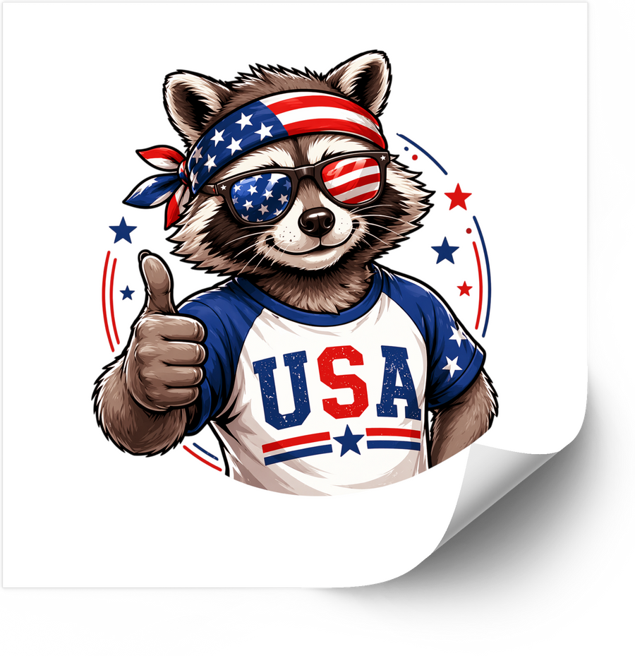 USA Patriotic Raccoon Sticker | Funny Patriotic American Pride Vinyl Decal