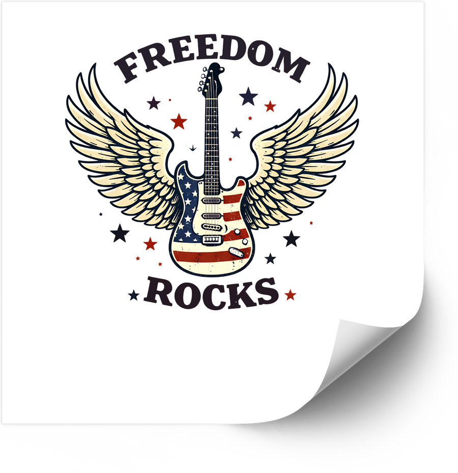 Freedom Rocks Guitar Eagle Wings Sticker | Patriotic Retro Rock Music Vinyl Decal