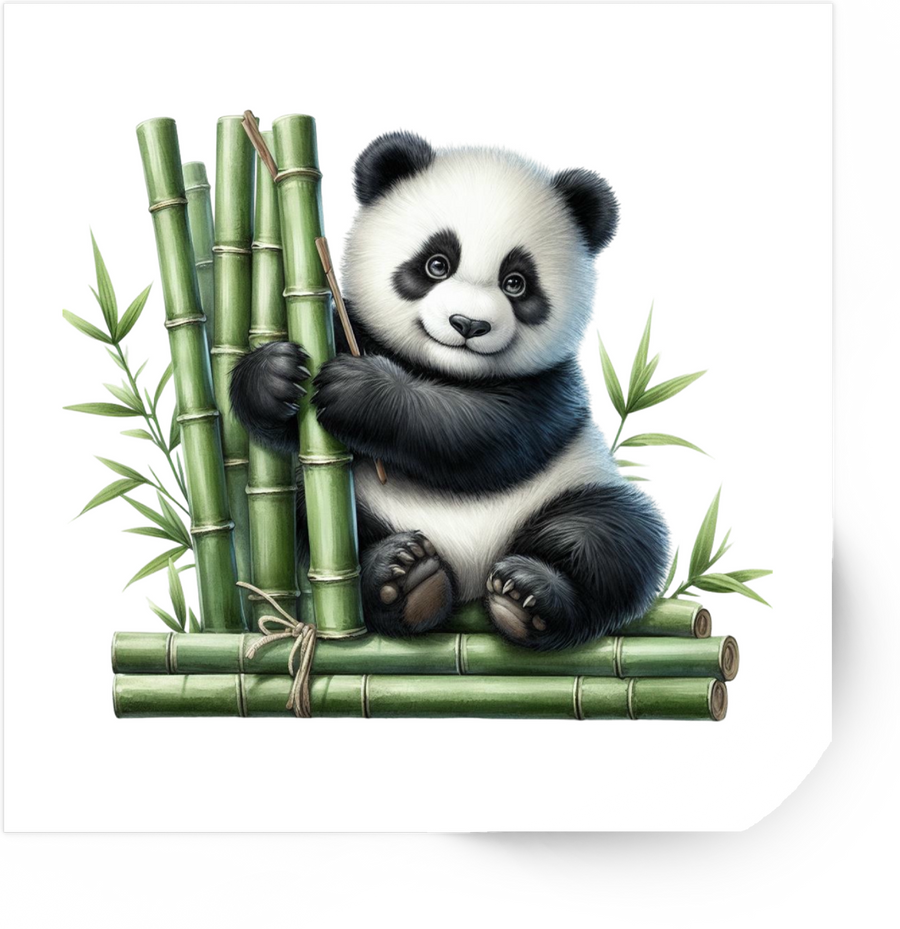 Baby Panda On Bamboo Sticker | Cute Watercolor Animal Vinyl Decal | Kids Nature Gift