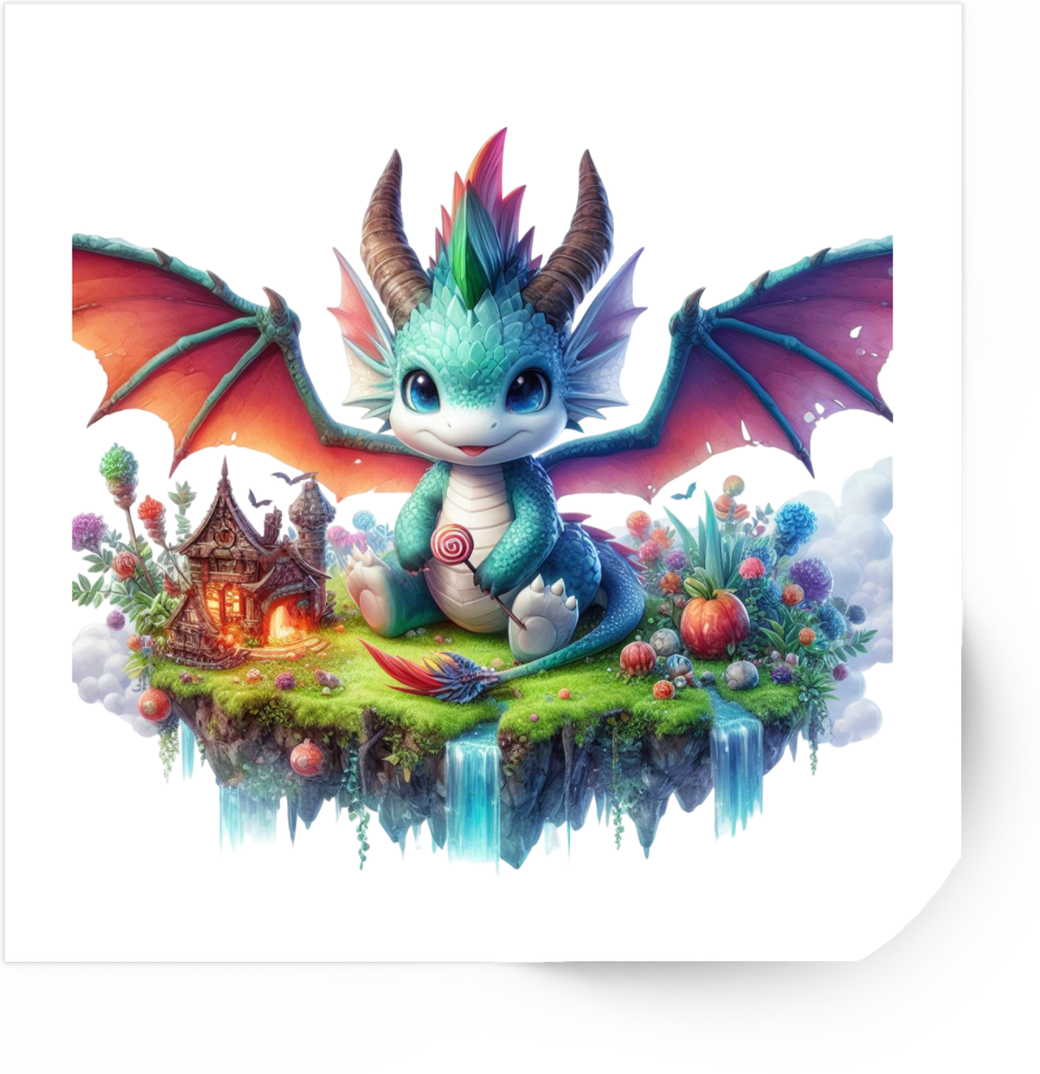 Baby Dragon Fantasy Island Sticker | Cute Magical Vinyl Decal | Kids Fantasy Gift