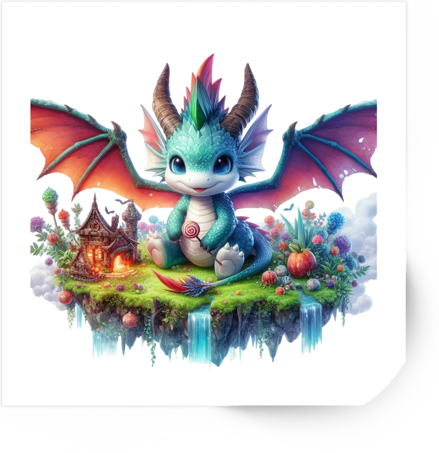 Baby Dragon Fantasy Island Sticker | Cute Magical Vinyl Decal | Kids Fantasy Gift