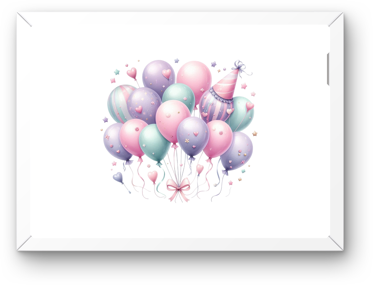 Pastel Party Balloons Wall Art | Cute Birthday Celebration Print | Kids Room Party Gift