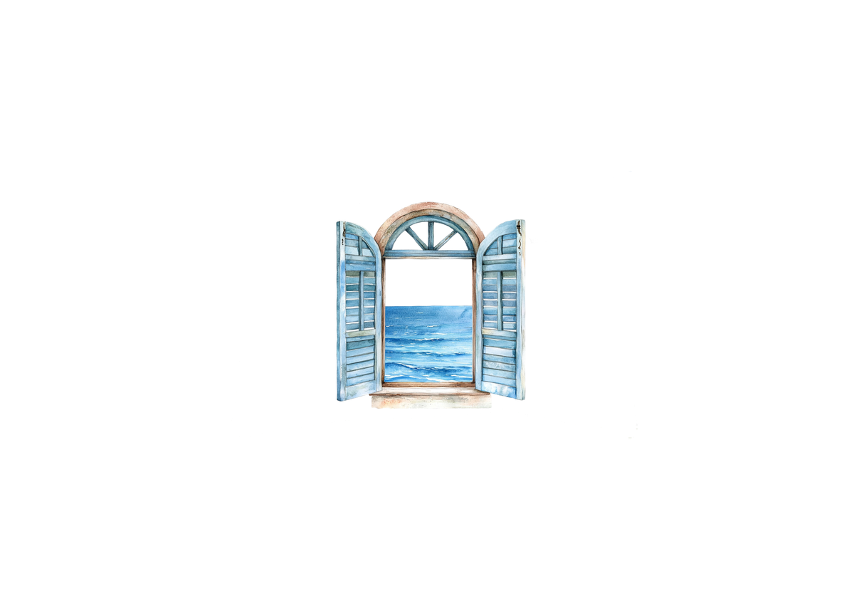Ocean View Window Throw Pillow | Watercolor Coastal Seascape Decorative Pillow | Beach Home Gift