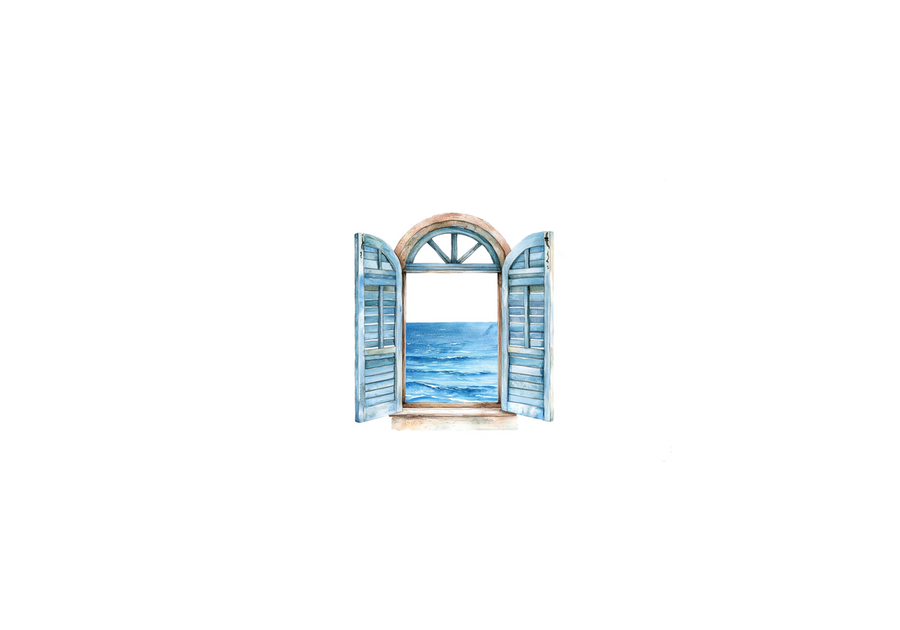 Ocean View Window Throw Pillow | Watercolor Coastal Seascape Decorative Pillow | Beach Home Gift