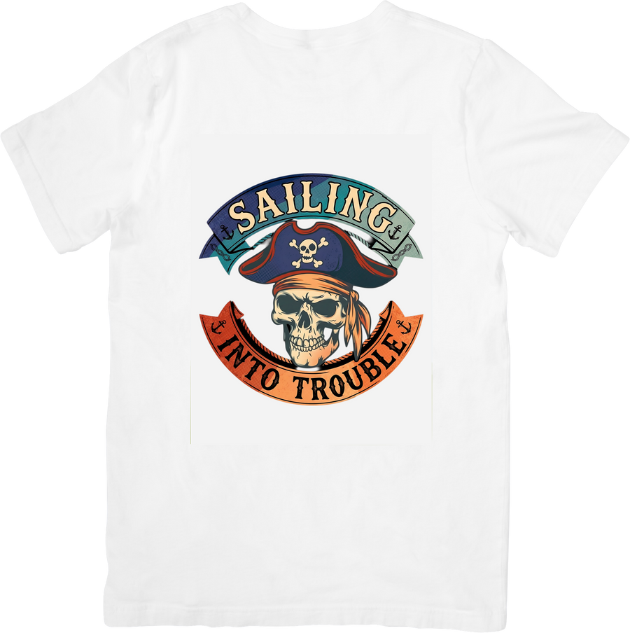 Sailing Into Trouble Skull T-Shirt | Vintage Pirate Graphic Tee | Adventure Lover Gift