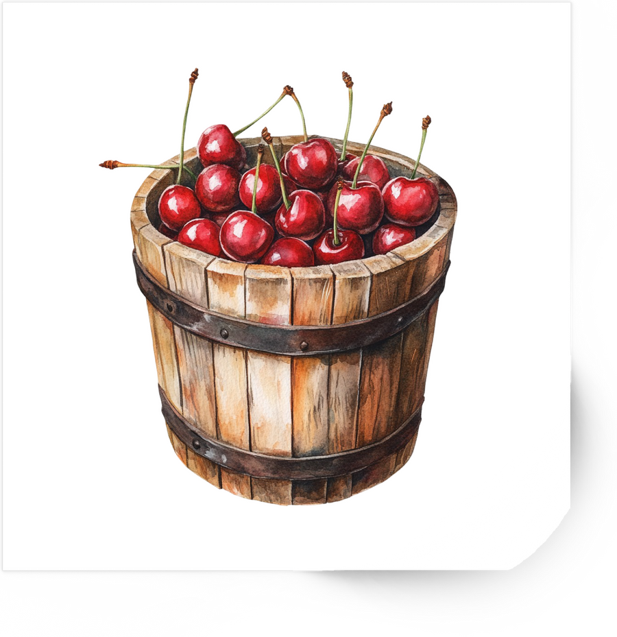 Bucket of Cherries Sticker | Watercolor Fresh Fruit Vinyl Decal | Farmhouse Kitchen Gift