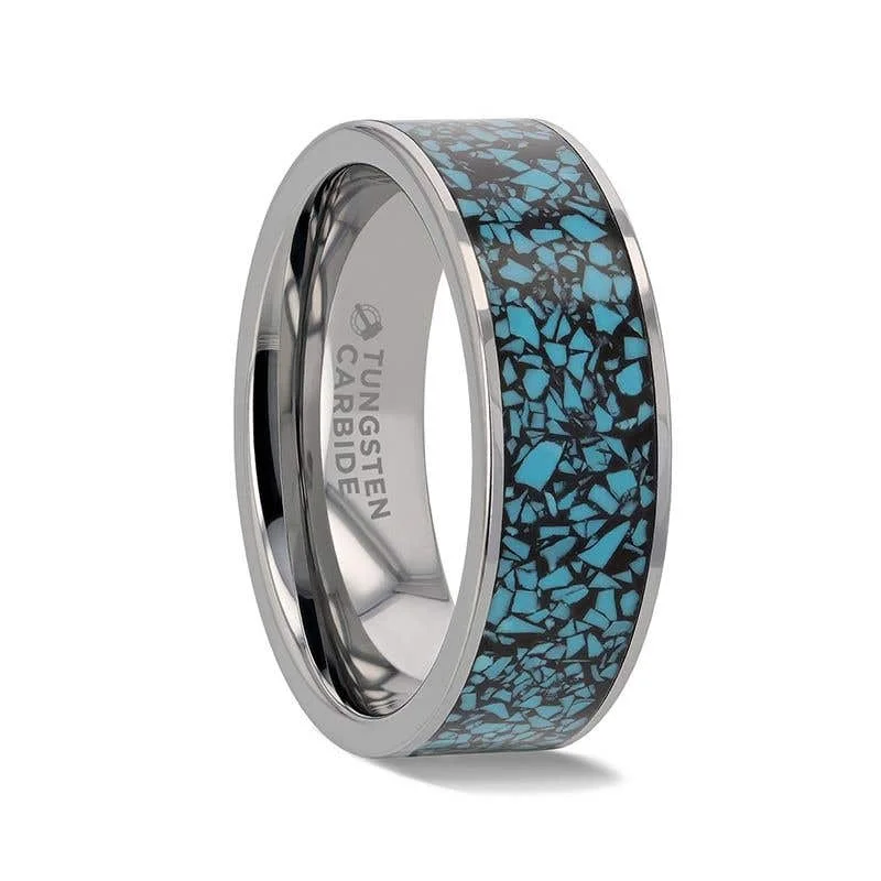 Men's diamond - encrusted engagement rings for a luxurious touchThorsten TURKUAZ Crushed Turquoise Inlay Tungsten Men's Wedding Band With Flat Polished Edges - 8mm Men's diamond - encrusted engagement rings for a luxurious touchThorsten TURKUAZ Crushed Turquoise Inlay Tungsten Men's Wedding Band With Flat Polished Edges - 8mm