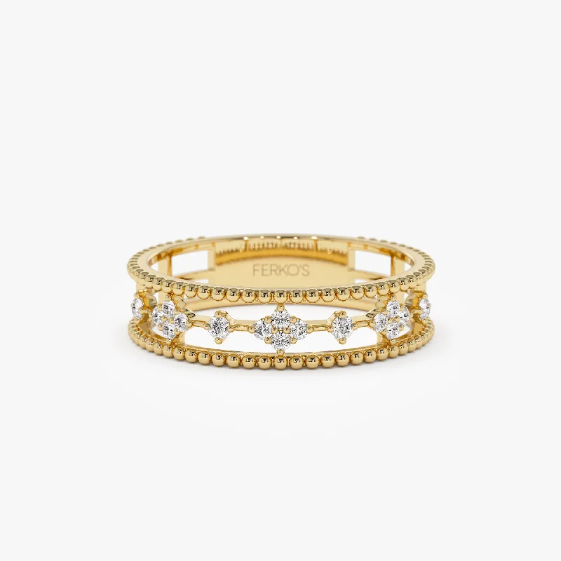 Heart - Shaped Women's Diamond Rings in Rose Gold for a Romantic and Symbolic Gift14k Diamond Statement Ring with Beaded Band Heart - Shaped Women's Diamond Rings in Rose Gold for a Romantic and Symbolic Gift14k Diamond Statement Ring with Beaded Band