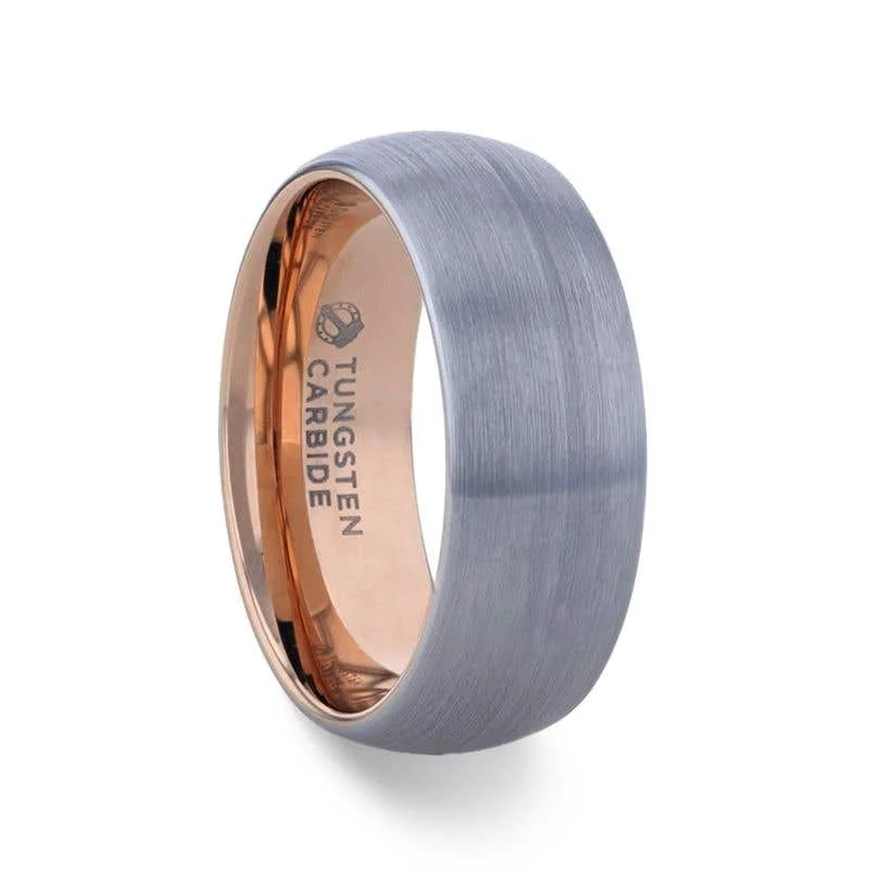 Men's classic silver wedding rings with simple bandsThorsten CAMERON Domed Brushed Finish Tungsten Carbide Men's Wedding Band With Rose Gold Ion Plating Interior - 8mm Men's classic silver wedding rings with simple bandsThorsten CAMERON Domed Brushed Finish Tungsten Carbide Men's Wedding Band With Rose Gold Ion Plating Interior - 8mm