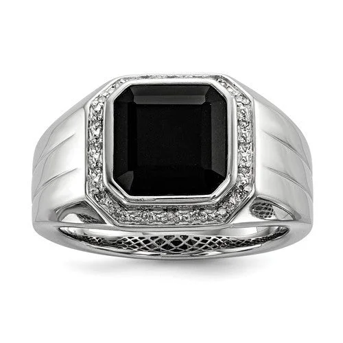 Men's animal - print rings with leopard or snake patternsSterling Silver Diamond And Black Onyx Square Men's Ring Men's animal - print rings with leopard or snake patternsSterling Silver Diamond And Black Onyx Square Men's Ring
