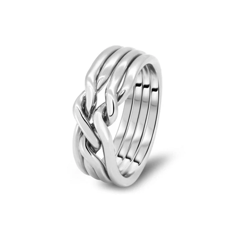 Puzzle rings with a ladybug design for good luck and happinessMens Platinum 4CN-M
