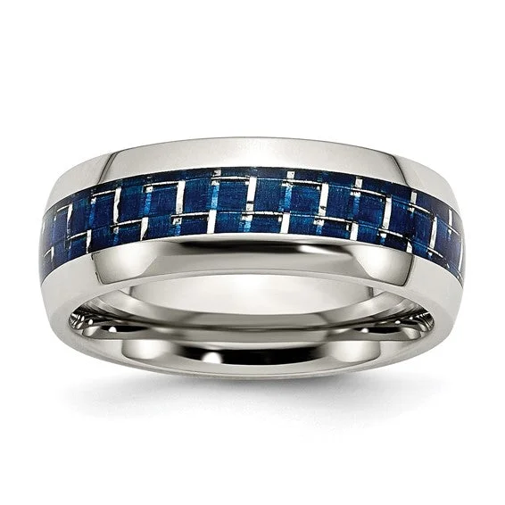 Men's diamond - encrusted engagement rings for a luxurious touchStainless Steel Blue Carbon Fiber Inlay Polished 8mm Band Men's diamond - encrusted engagement rings for a luxurious touchStainless Steel Blue Carbon Fiber Inlay Polished 8mm Band