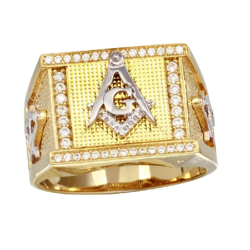 Men's beaded rings with semi - precious stonesGold Plated 925 Sterling Silver Square Masonik Symbol Ring - GMR00243GR Men's beaded rings with semi - precious stonesGold Plated 925 Sterling Silver Square Masonik Symbol Ring - GMR00243GR