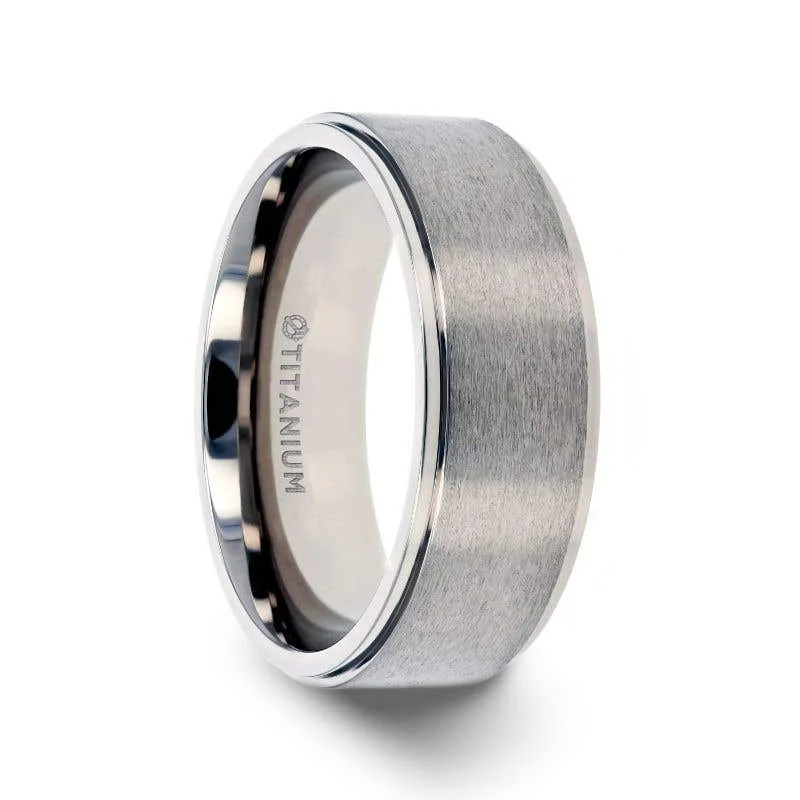 Men's meteorite - inlay rings for a cosmic touchThorsten RHINOX Brushed Raised Center Men’s Titanium Wedding Ring with Polished Step Edges - 6mm & 8mm Men's meteorite - inlay rings for a cosmic touchThorsten RHINOX Brushed Raised Center Men’s Titanium Wedding Ring with Polished Step Edges - 6mm & 8mm