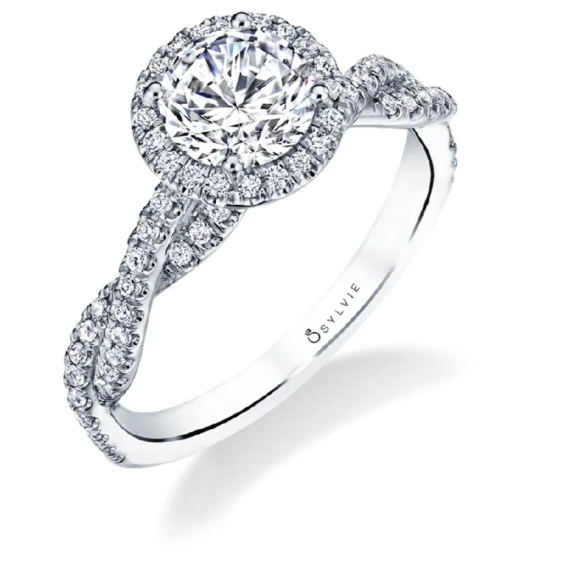 Sylvie Collection 14K White Gold Round Halo Engagement Ring Setting W. 1Ct Round Halo 14K WG Sylvie Collection 14K White Gold Round Halo Engagement Ring Setting W. 1Ct Round Halo 14K WG