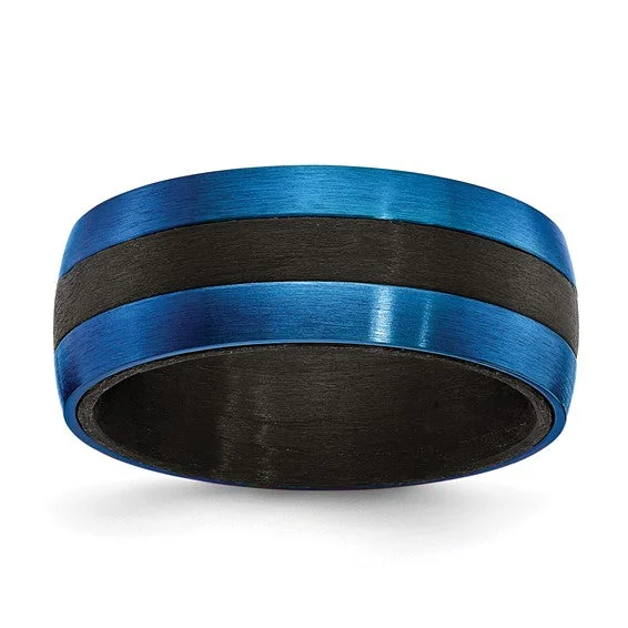 Men's rose - gold - plated rings for a trendy colorBlack Carbon Fiber with Brushed Blue IP-plated Stainless Steel 8mm Band Men's rose - gold - plated rings for a trendy colorBlack Carbon Fiber with Brushed Blue IP-plated Stainless Steel 8mm Band