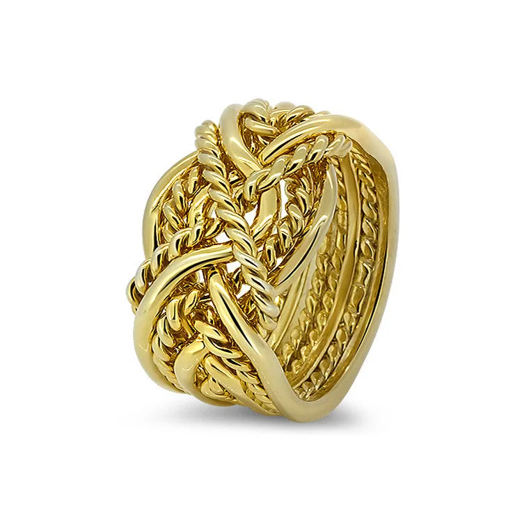 Puzzle rings with a bee motif for hard work and communityMens Gold 8B4T-M