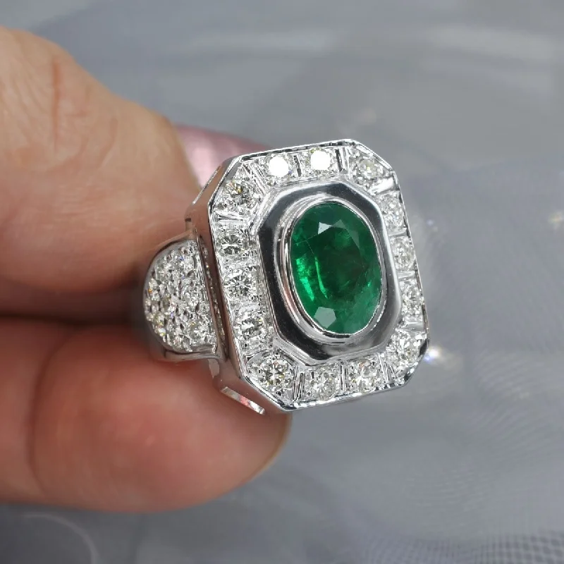 Men's polished brass rings with a warm glowCertified 6.50CT Round and Oval Cut Diamond and Green Emerald Mens Ring in 14KT White Gold Men's polished brass rings with a warm glowCertified 6.50CT Round and Oval Cut Diamond and Green Emerald Mens Ring in 14KT White Gold