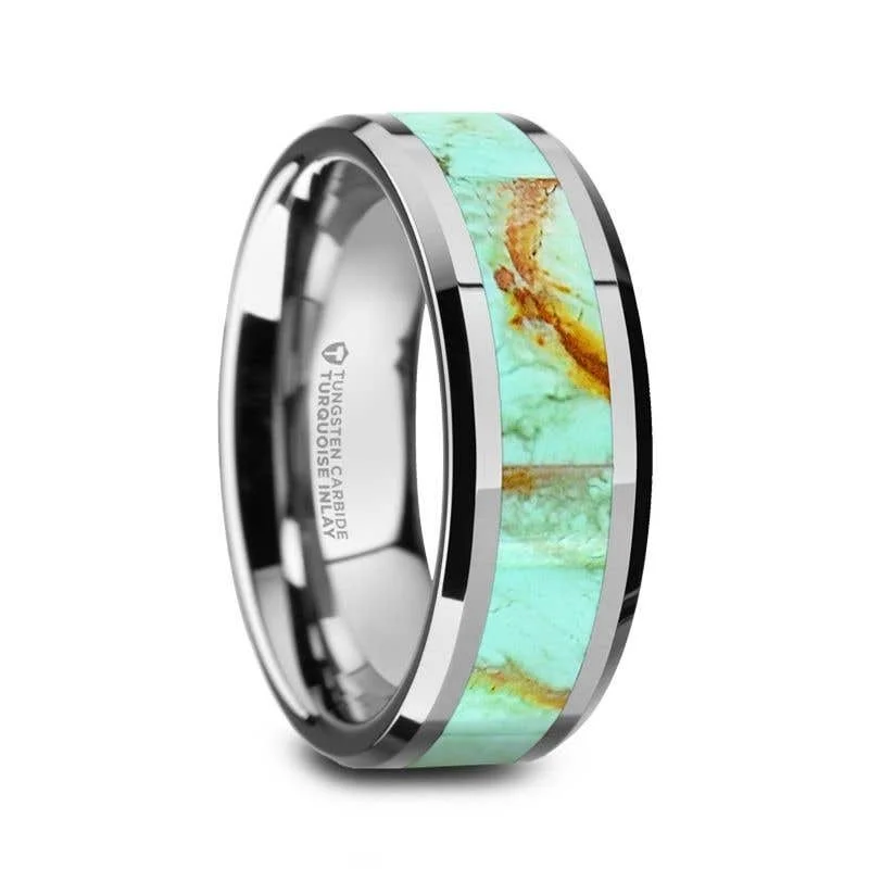 Men's cross - shaped rings for a religious statementThorsten PIERRE Polished Tungsten Wedding Band with Light Blue Turquoise Stone Inlay & Polished Beveled Edges - 8mm - Pierre Men's cross - shaped rings for a religious statementThorsten PIERRE Polished Tungsten Wedding Band with Light Blue Turquoise Stone Inlay & Polished Beveled Edges - 8mm - Pierre