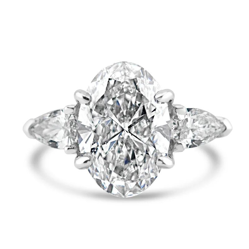 14k White Gold 6.00ctw Three Stone Lab Grown Oval and Pear Diamond Engagement Ring 14k White Gold 6.00ctw Three Stone Lab Grown Oval and Pear Diamond Engagement Ring